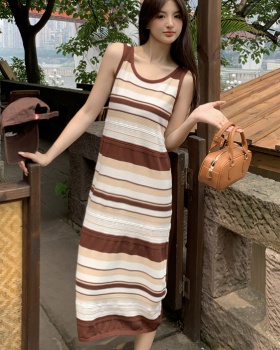 Stripe lazy long dress sleeveless knitted dress for women