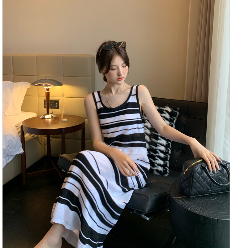 Stripe lazy long dress sleeveless knitted dress for women