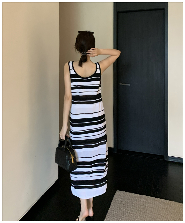 Stripe lazy long dress sleeveless knitted dress for women