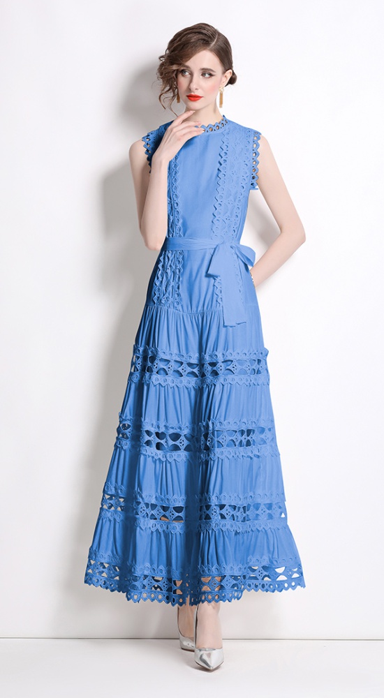 Hollow long lace dress elegant sleeveless formal dress