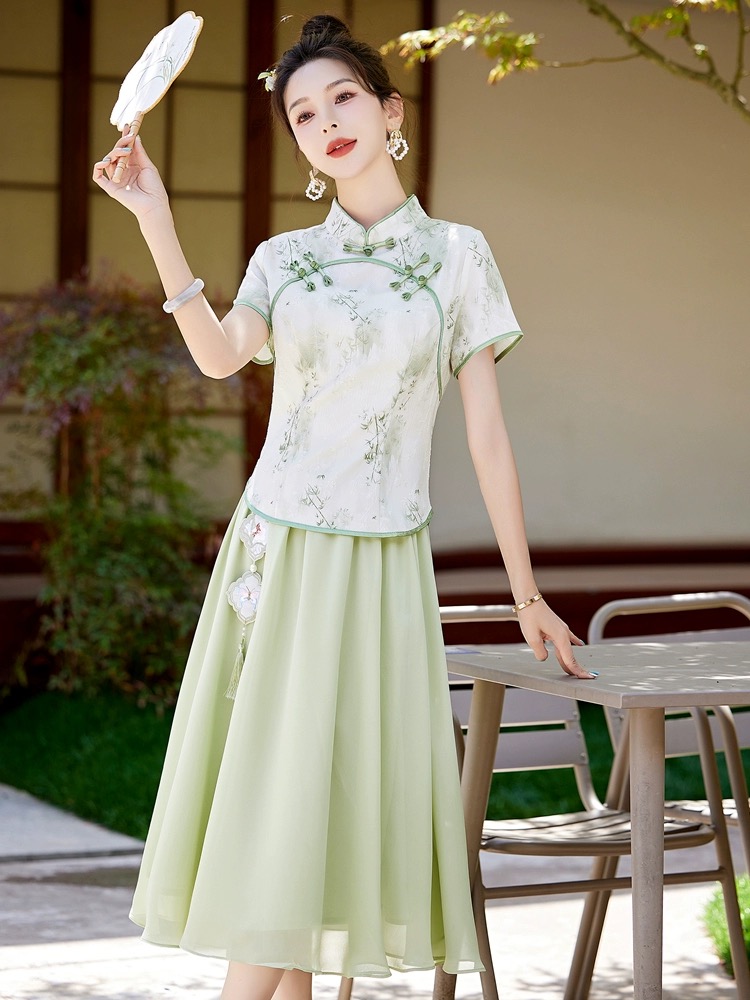 Han clothing cheongsam dress 2pcs set for women