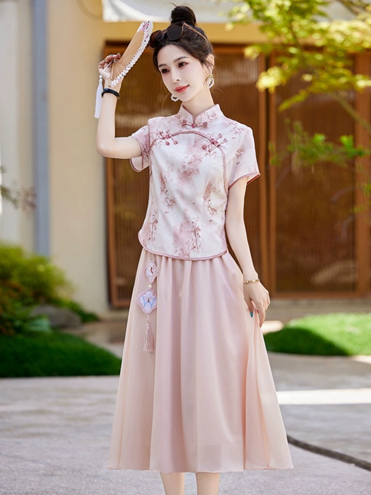 Han clothing cheongsam dress 2pcs set for women