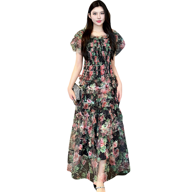 Temperament vacation long France style floral dress