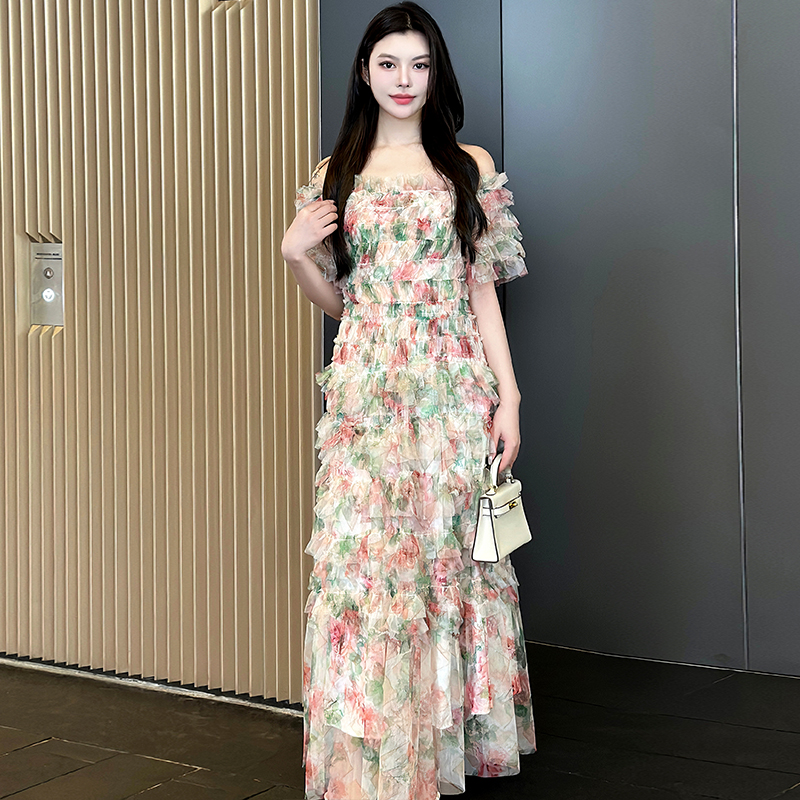 France style gauze temperament floral long dress