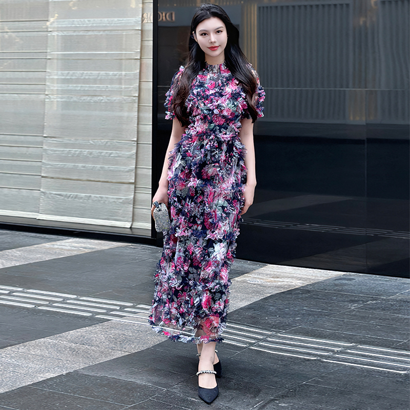 Printing temperament lady gauze supersoft dress