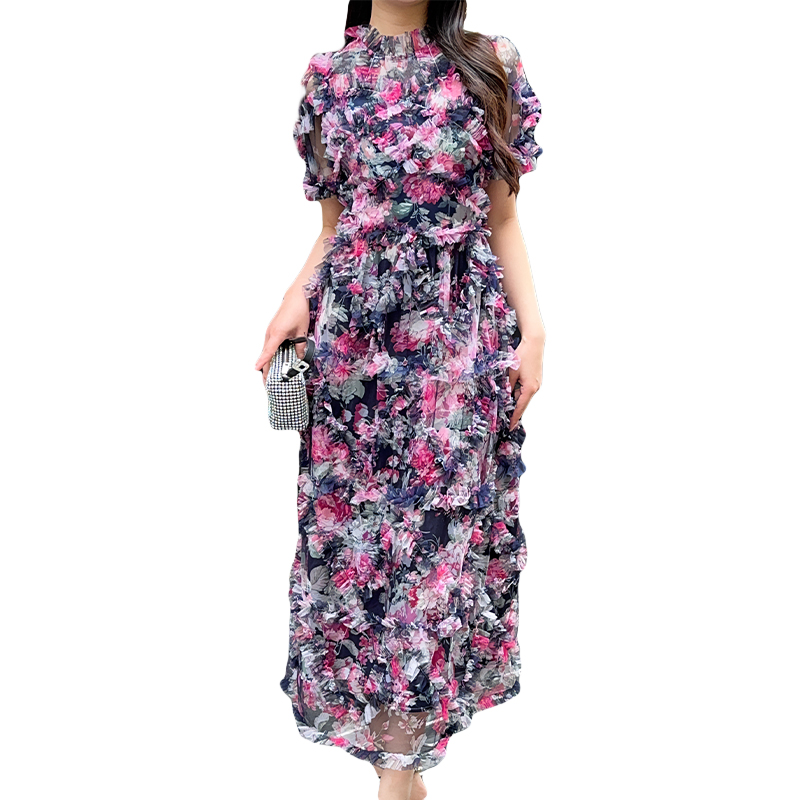 Printing temperament lady gauze supersoft dress