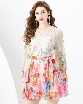 Painted printing pastoral style) dress 2pcs set