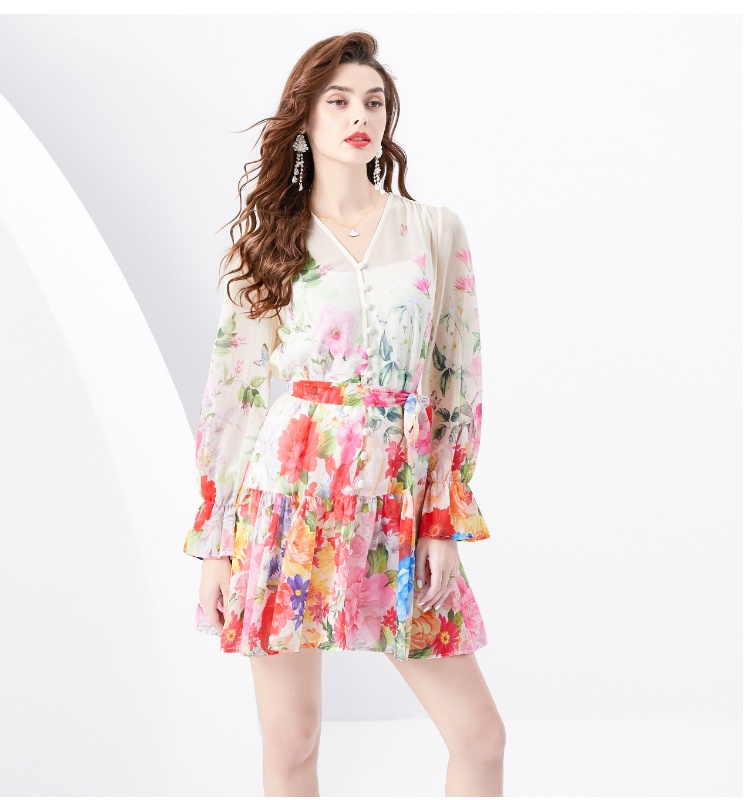 Painted printing pastoral style) dress 2pcs set