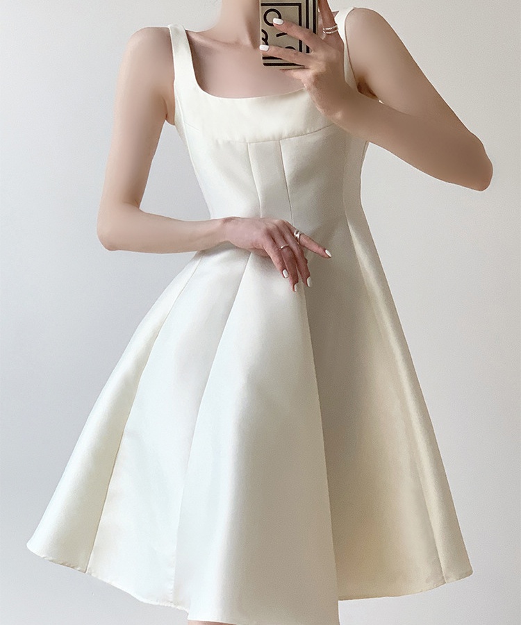 Sling satin Hepburn style simple summer all-match dress