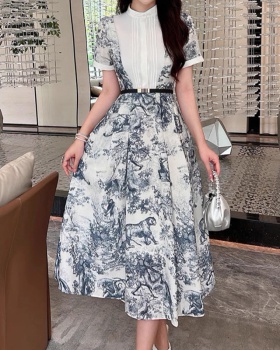 Splice big skirt summer shirt printing ink dress