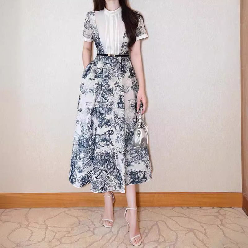 Splice big skirt summer shirt printing ink dress