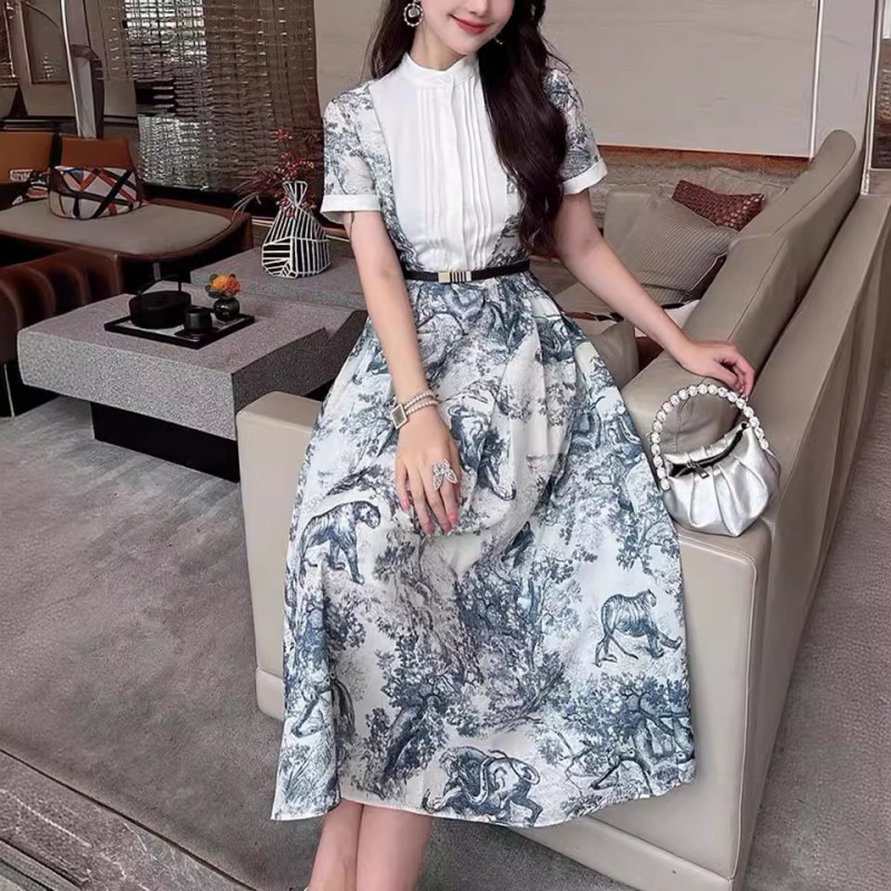 Splice big skirt summer shirt printing ink dress