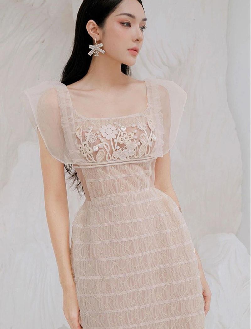 Temperament butterfly boats sleeve niche summer lithe dress