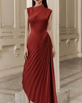Wine-red winter evening dress spring irregular dress