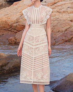 Lace crochet temperament embroidery court style dress