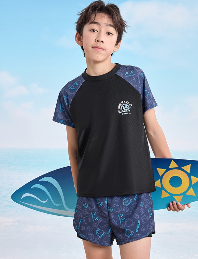 Child wicking swim pants boy youth swimwear 2pcs set