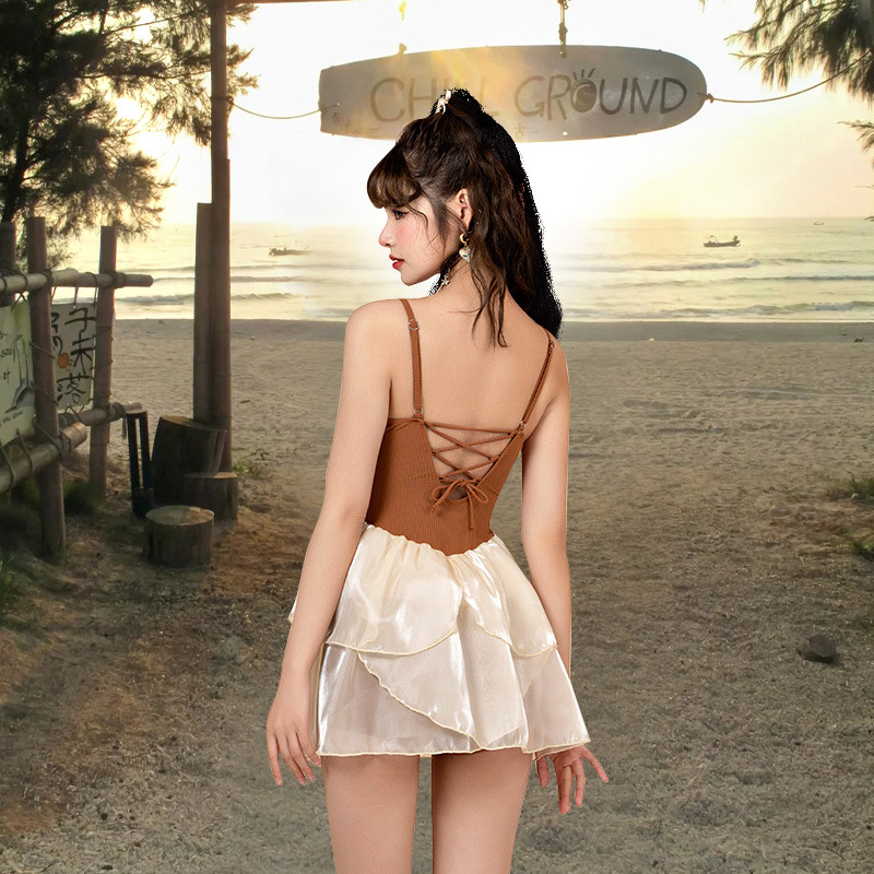 Conservatism swimwear separate skirt 2pcs set for women