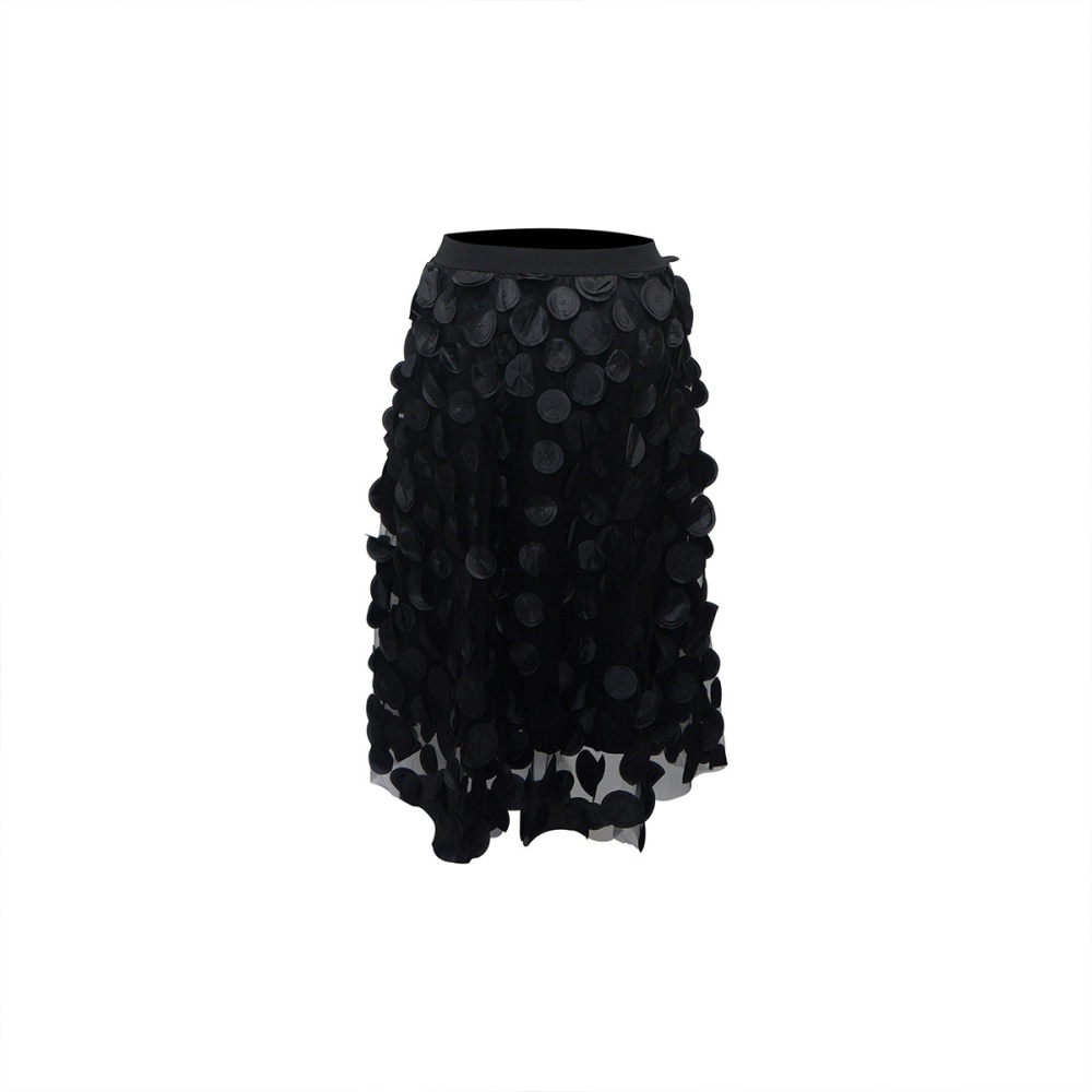 Stereoscopic long polka dot black gauze skirt