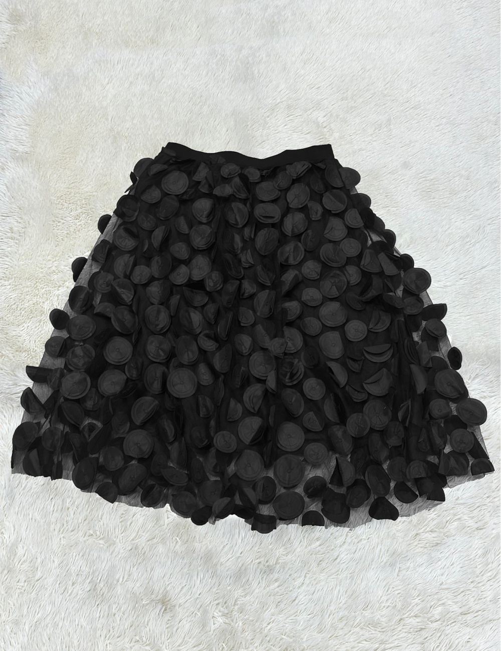 Stereoscopic long polka dot black gauze skirt