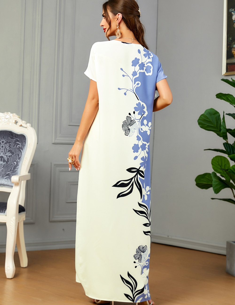 Printing summer round neck short sleeve dress