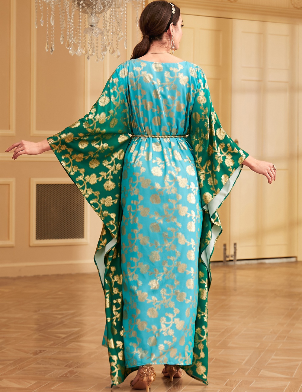 Bronzing national style robe mixed colors dress for women