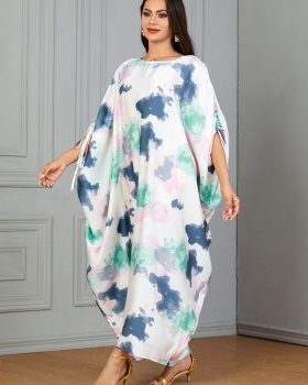 Printing long dress bat sleeve robe