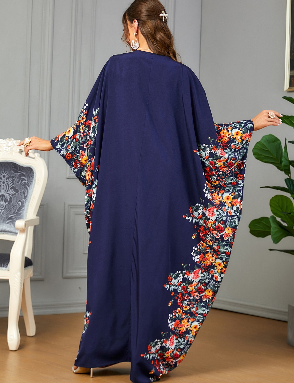 Bat sleeve printing dress