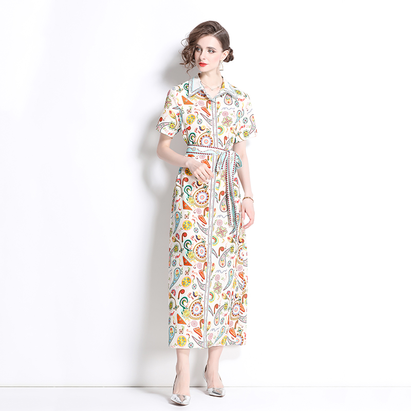 Printing long slim shirt short sleeve summer dress