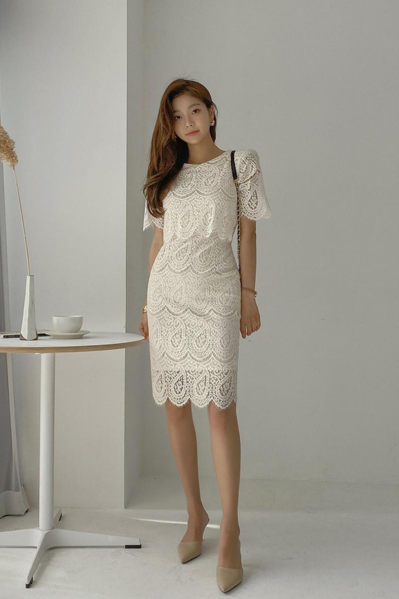 Temperament spring ladies bottoming lace Korean style slim dress