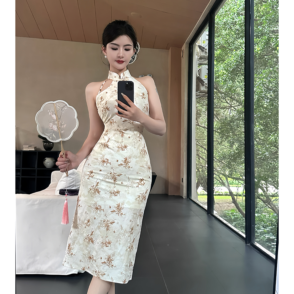 Package hip retro beading dress slim split cheongsam