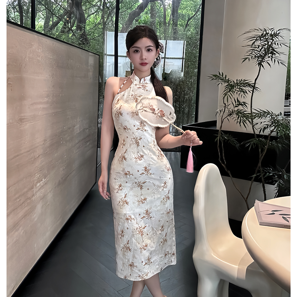 Package hip retro beading dress slim split cheongsam