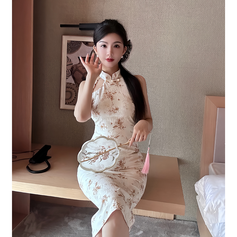 Package hip retro beading dress slim split cheongsam