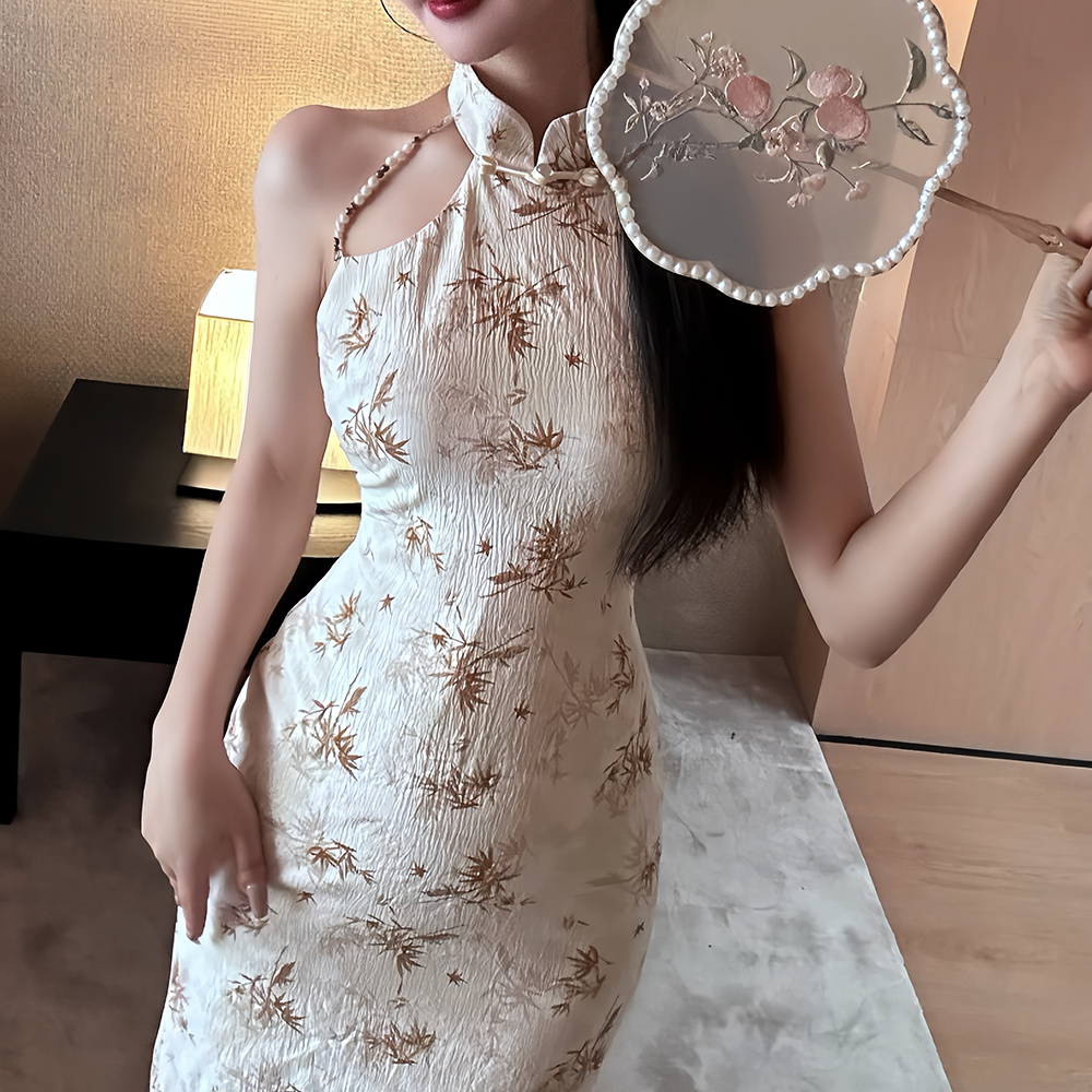 Package hip retro beading dress slim split cheongsam