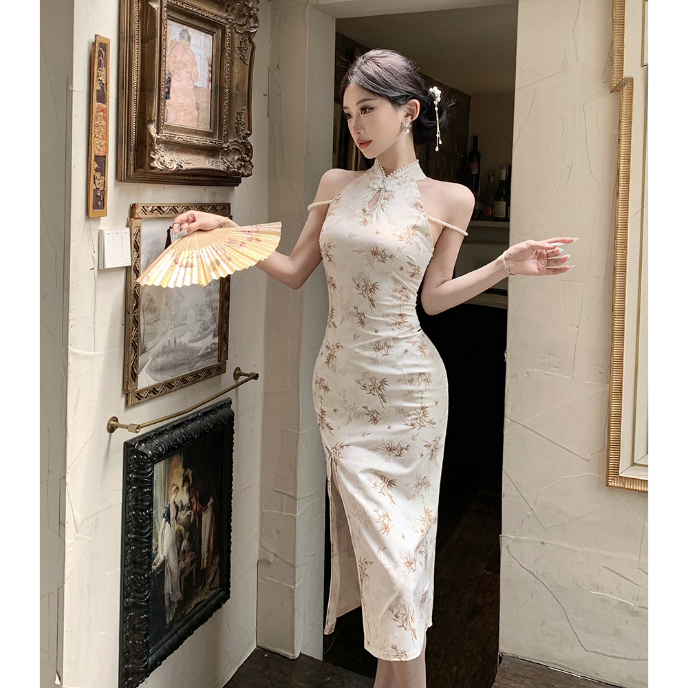 Long split cheongsam retro slim dress for women