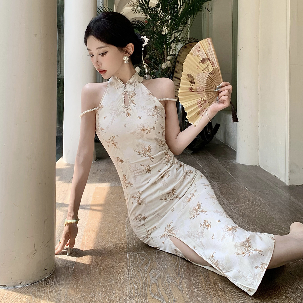 Long split cheongsam retro slim dress for women