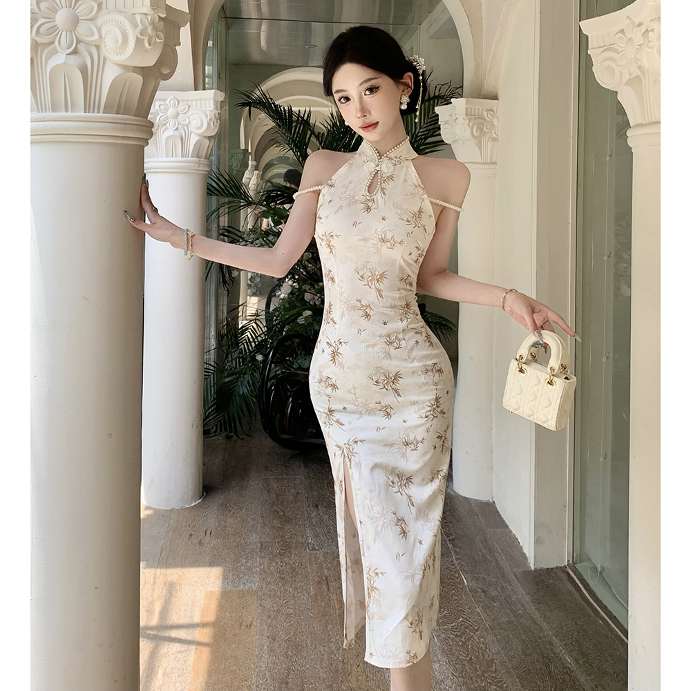 Long split cheongsam retro slim dress for women