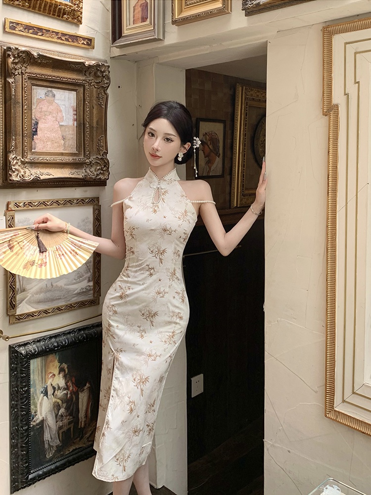 Long split cheongsam retro slim dress for women