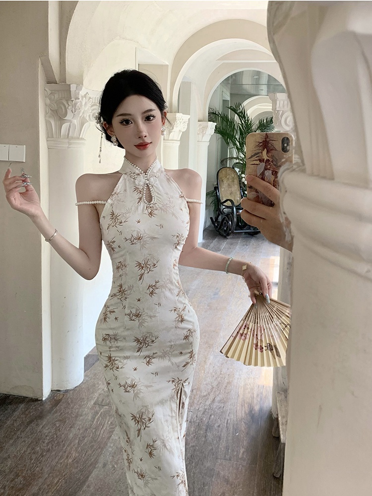 Long split cheongsam retro slim dress for women