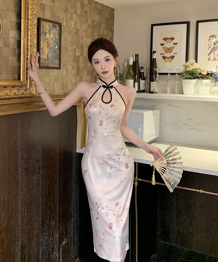 Retro slim cheongsam temperament halter dress for women