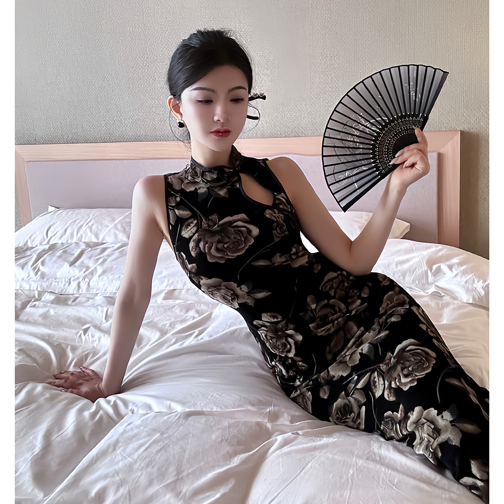 Retro long dress slim flowers cheongsam for women