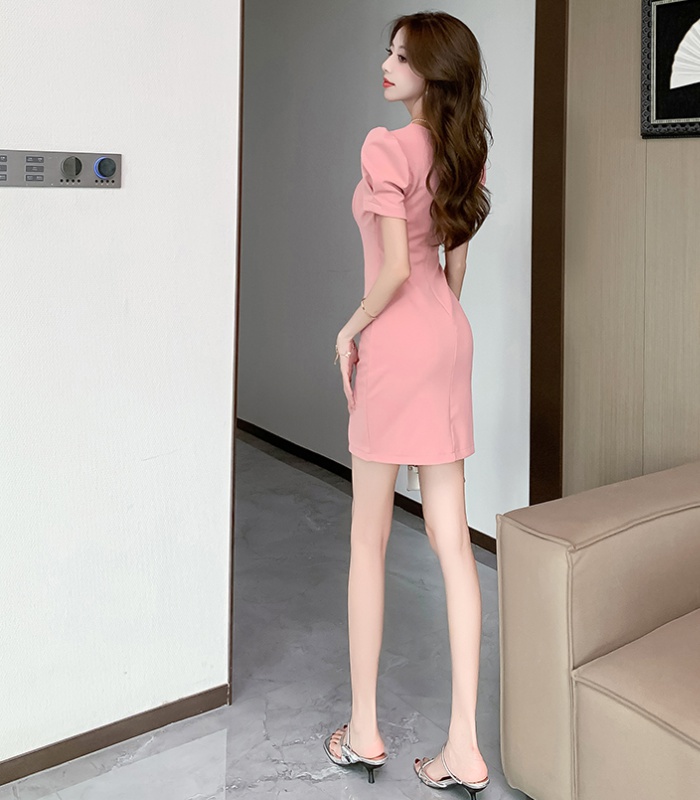 Slim simple small fellow pinched waist dress