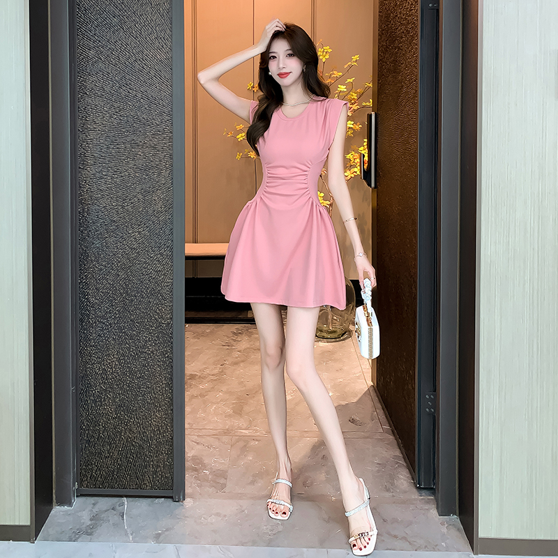 Sleeveless A-line fold T-back summer pure dress