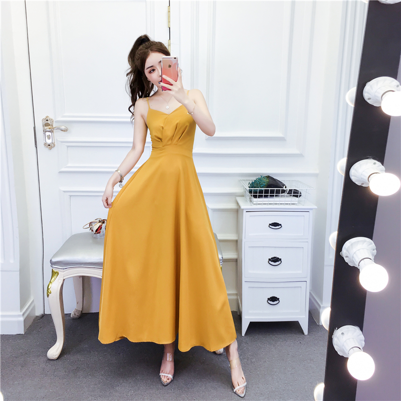 Big skirt formal dress pinched waist long dress for women