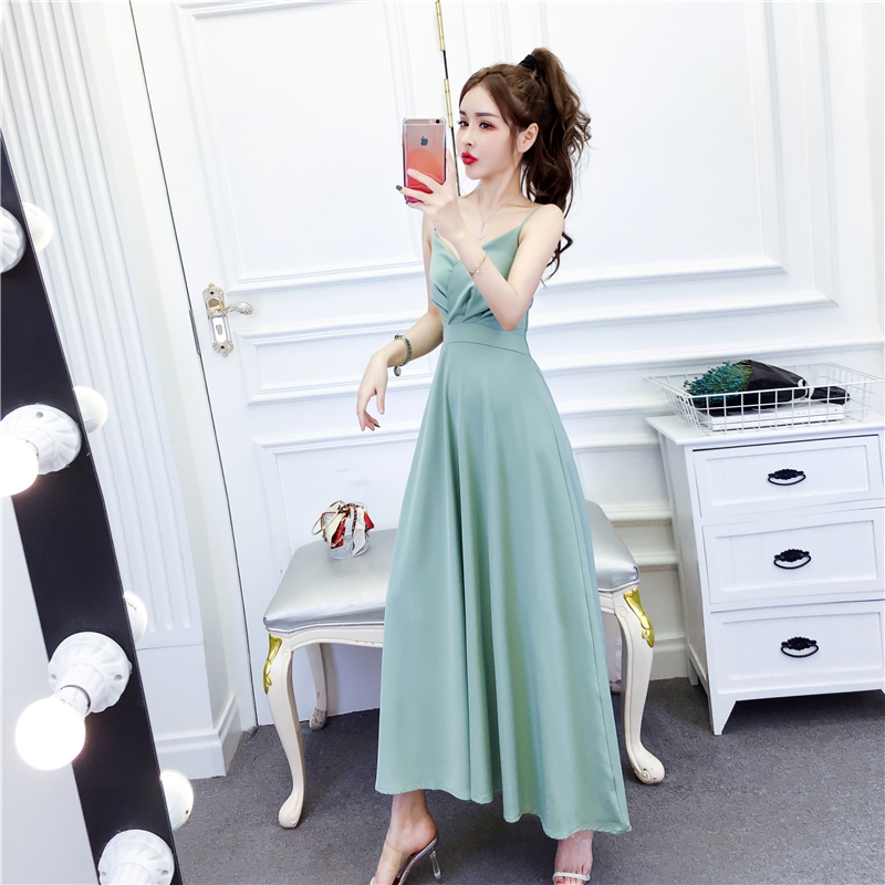 Big skirt formal dress pinched waist long dress for women