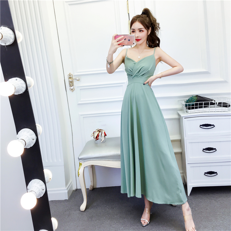 Big skirt formal dress pinched waist long dress for women