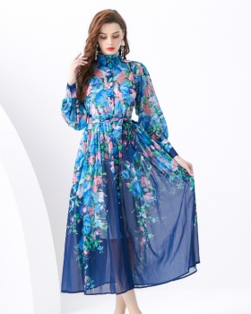 Long pastoral style) printing dress 2pcs set