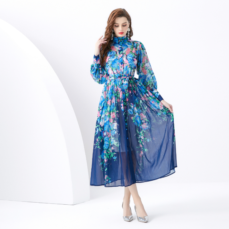 Long pastoral style) printing dress 2pcs set