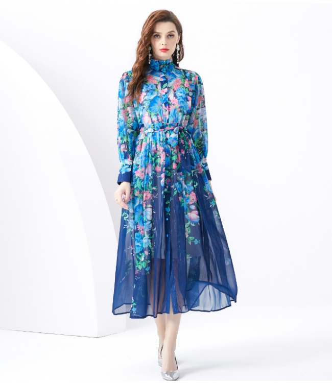 Long pastoral style) printing dress 2pcs set