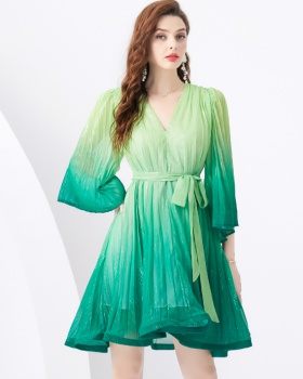 Vacation short V-neck gradient trumpet sleeves dress