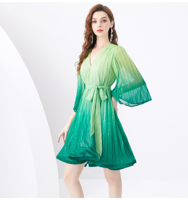 Vacation short V-neck gradient trumpet sleeves dress